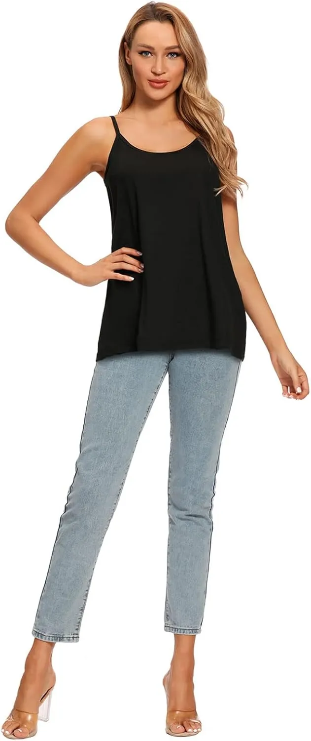 Womens Loose Camisole Top with Built in Padded Bra Flowy Pleated Tank Cami Top