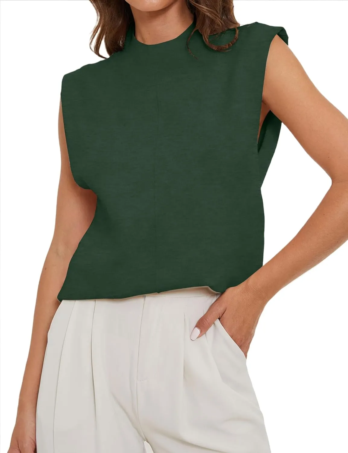 Women's Mock Neck Sleeveless Sweater Vest Elegant Solid Cap Sleeve Knit Pullover Tank Tops Loose Fit Ribbed Knitwear