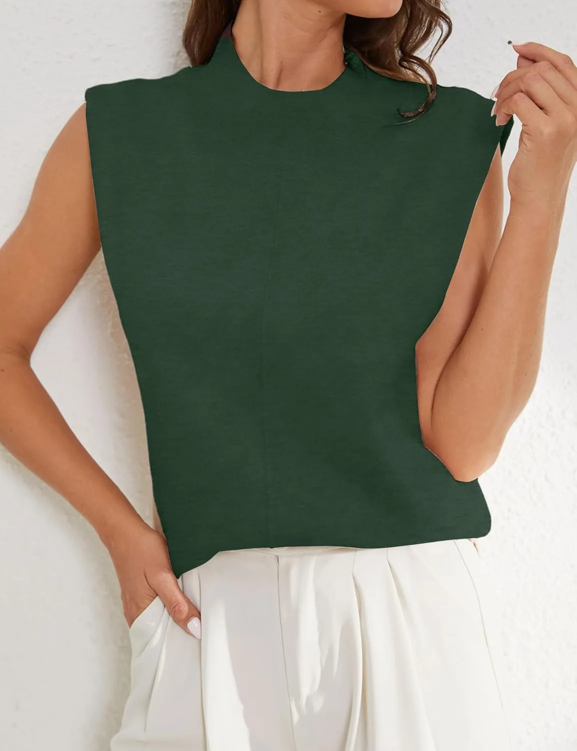 Women's Mock Neck Sleeveless Sweater Vest Elegant Solid Cap Sleeve Knit Pullover Tank Tops Loose Fit Ribbed Knitwear