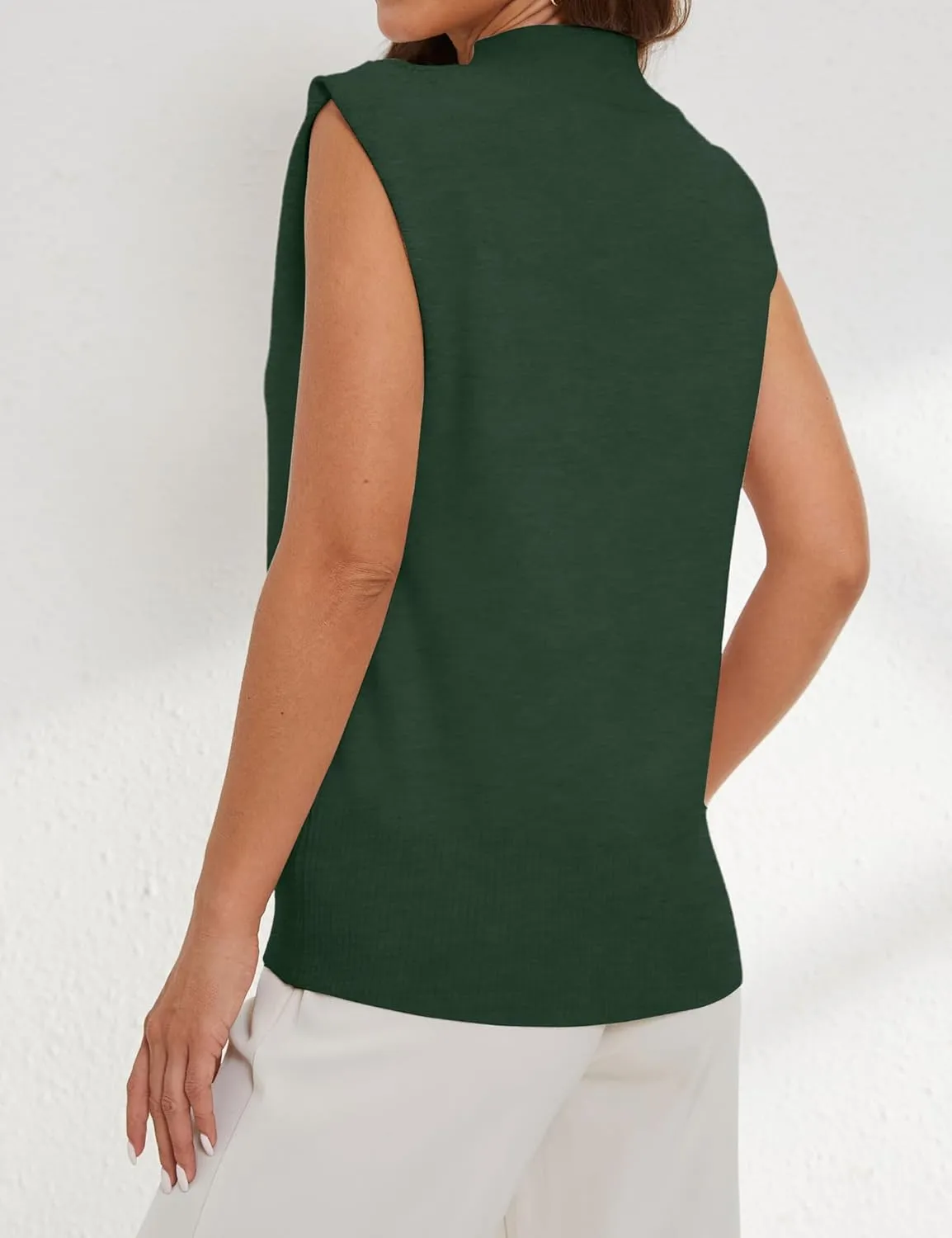 Women's Mock Neck Sleeveless Sweater Vest Elegant Solid Cap Sleeve Knit Pullover Tank Tops Loose Fit Ribbed Knitwear
