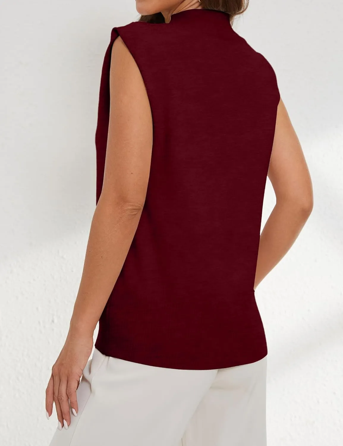 Women's Mock Neck Sleeveless Sweater Vest Elegant Solid Cap Sleeve Knit Pullover Tank Tops Loose Fit Ribbed Knitwear