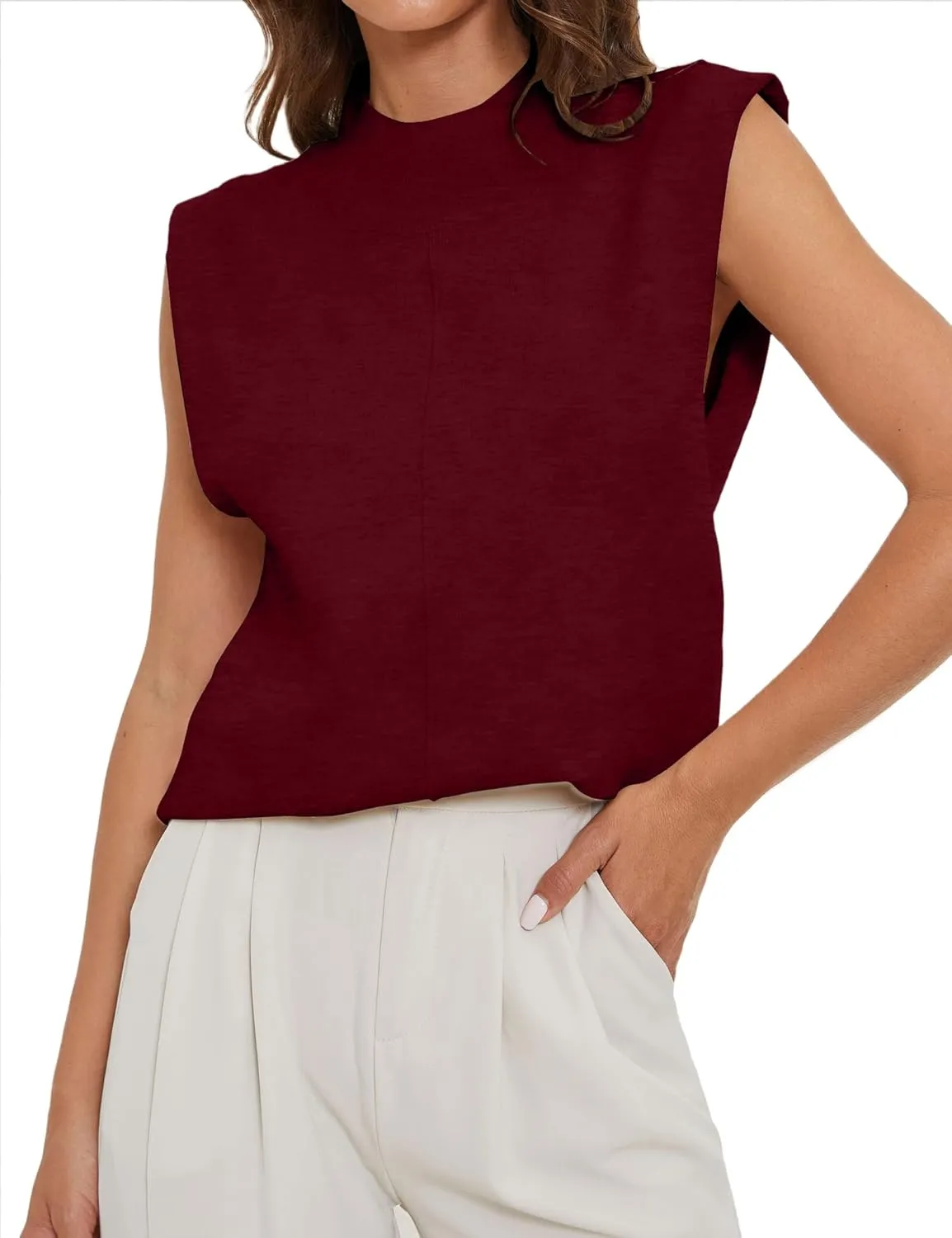 Women's Mock Neck Sleeveless Sweater Vest Elegant Solid Cap Sleeve Knit Pullover Tank Tops Loose Fit Ribbed Knitwear