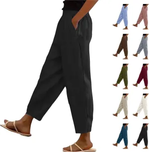 Womens Palazzo Pants Beach Trousers Casual Lightweight Elastic Waist Pants with Pockets Loose Fit Full Length Pants