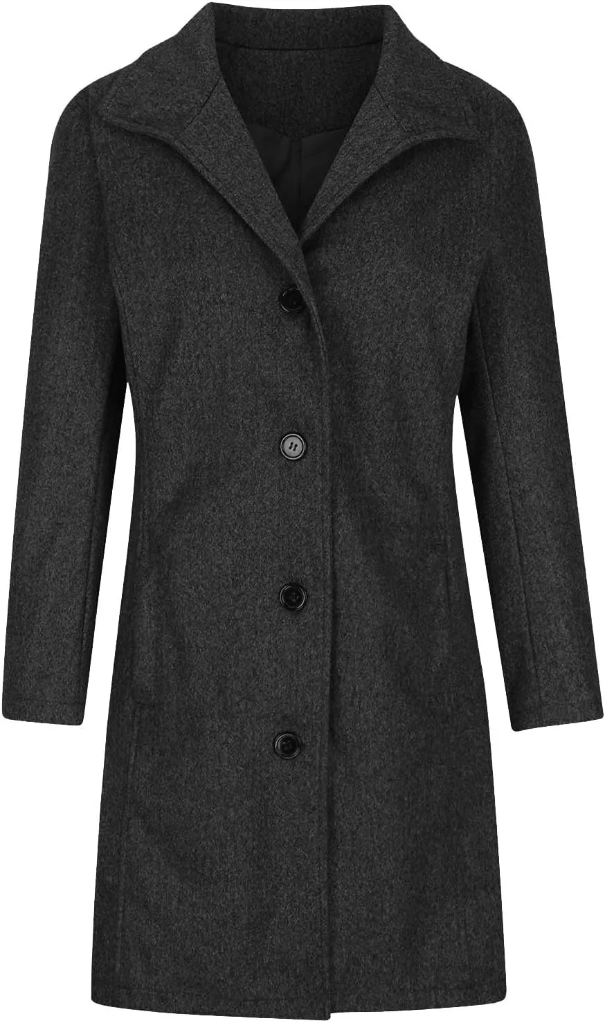 Womens Pea Coat Winter Fall Classic Button Down Stand Collar Peacoat Dressy Casual Elegant Trench Coat with Pocket