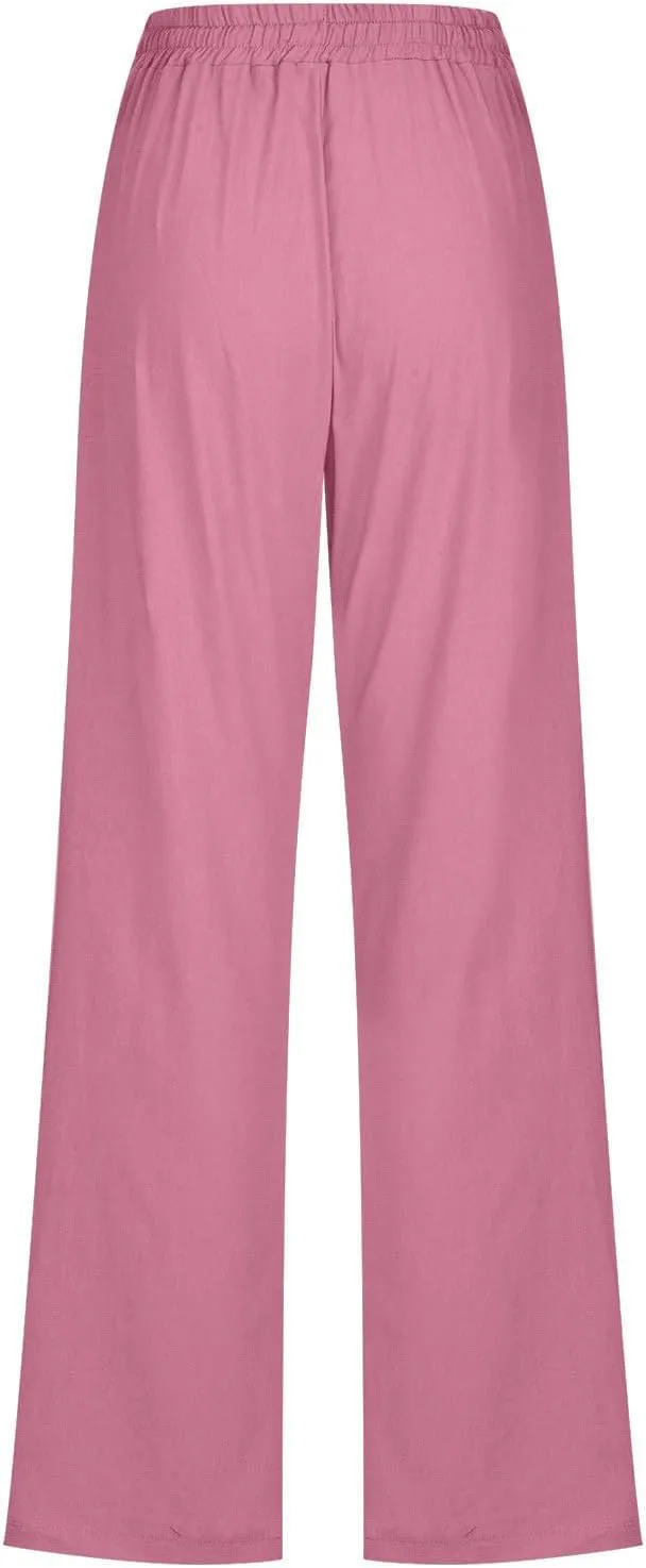 Women's Plus Size Linen Pans Straight Leg Casual Work Pants High Waisted Comfy Summer Pants Lightweight Lounge Pants