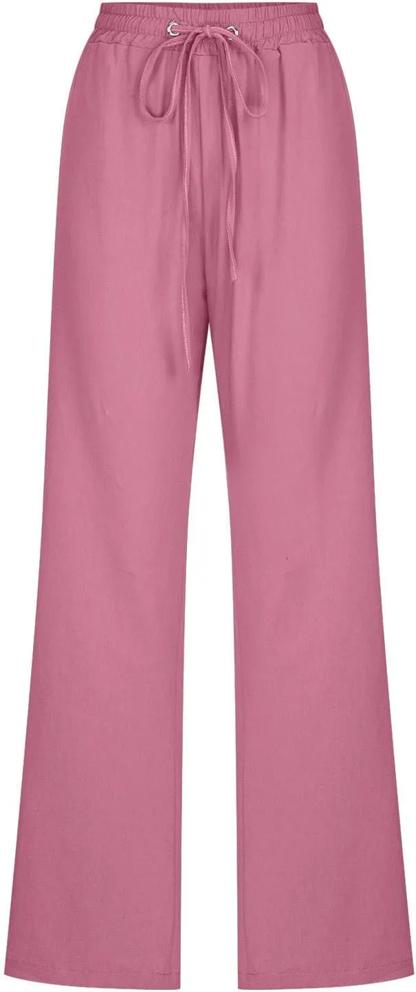 Women's Plus Size Linen Pans Straight Leg Casual Work Pants High Waisted Comfy Summer Pants Lightweight Lounge Pants