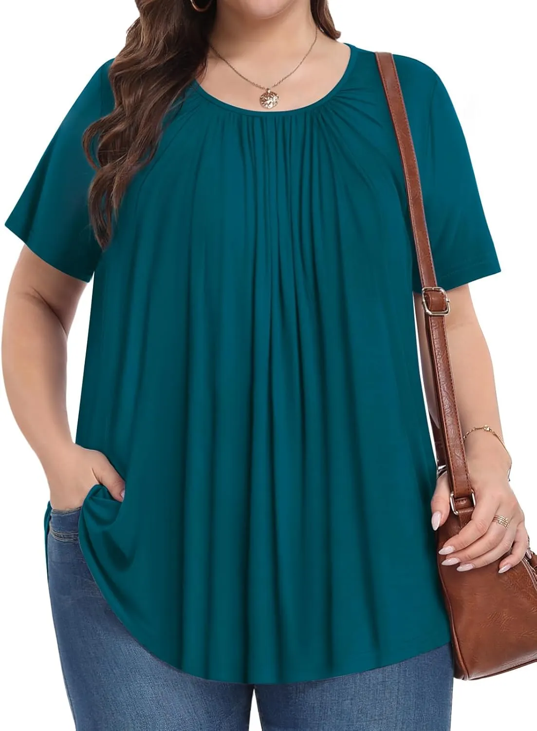 Womens Plus Size Tops Summer Shirts Tunic Short Sleeve Crew Neck Loose Fit Blouse 1X-5X