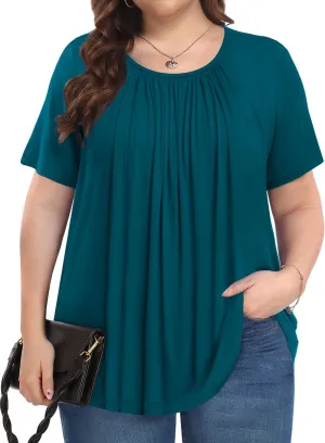 Womens Plus Size Tops Summer Shirts Tunic Short Sleeve Crew Neck Loose Fit Blouse 1X-5X