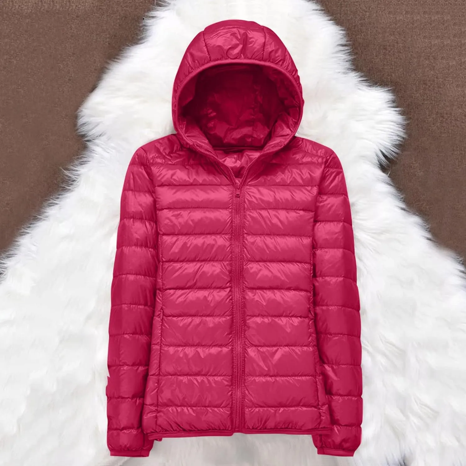Womens Puffer Jacket 2024 Winter Warm Packable Down Jacket Lightweight Slim Fit Hooded Jacket Short Duck Down Coat