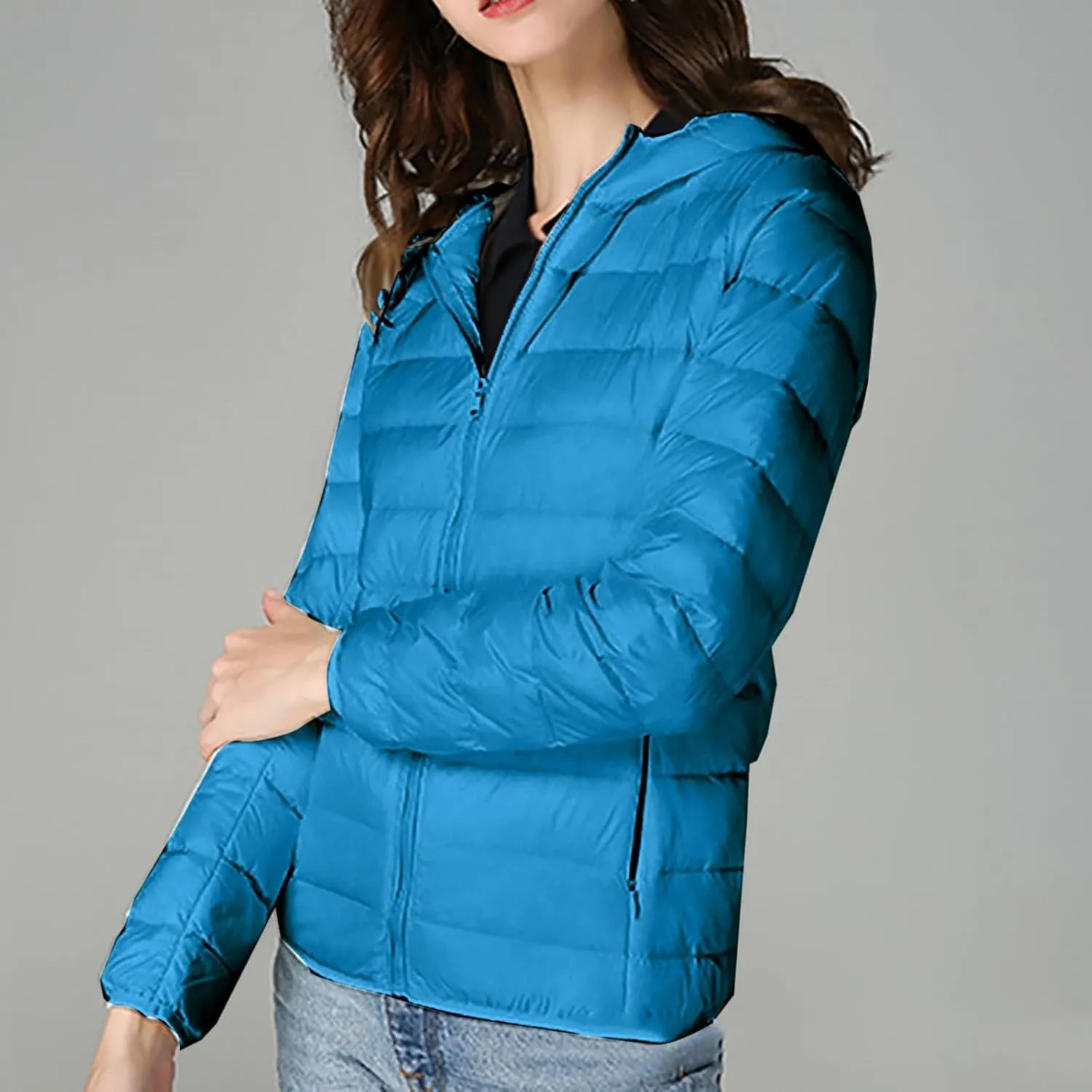 Women's Puffer Jacket Packable Quilted Lightweight Down Jacket Plus Size Short Bubble Coat Light Winter Hooded Coat