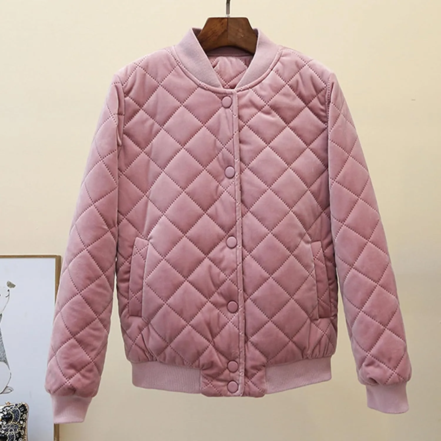 Womens Quilted Puffer Jackets Cotton Padded Button Down Coat Long Sleeve Zipper Outerwear 2024 Winter Outfits Clothes