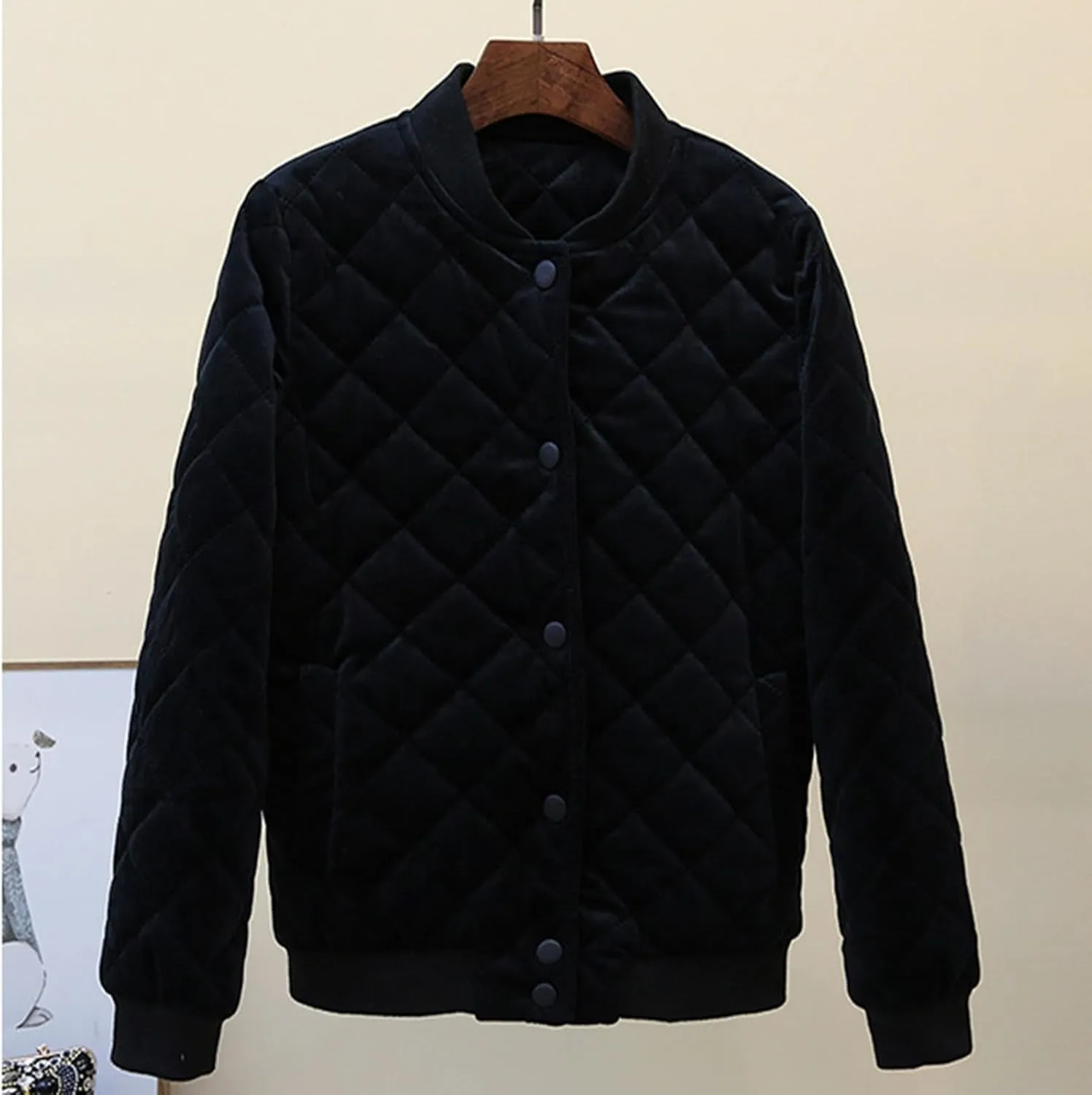 Womens Quilted Puffer Jackets Cotton Padded Button Down Coat Long Sleeve Zipper Outerwear 2024 Winter Outfits Clothes