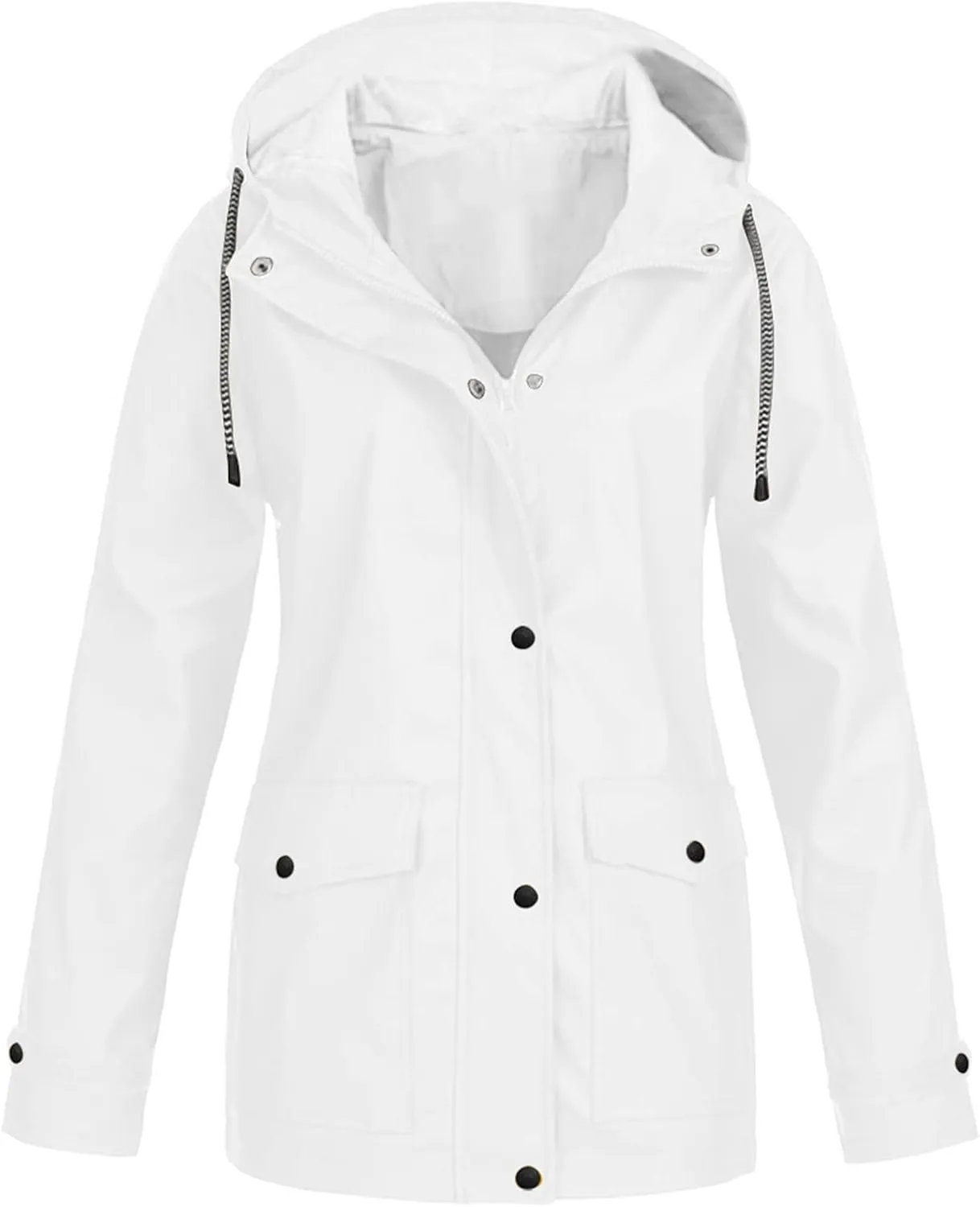 Womens Rain Coat Waterproof Lightweight Hooded Rain Jacket Outdoor Hiking Trench Windbreaker Raincoats With Pockets
