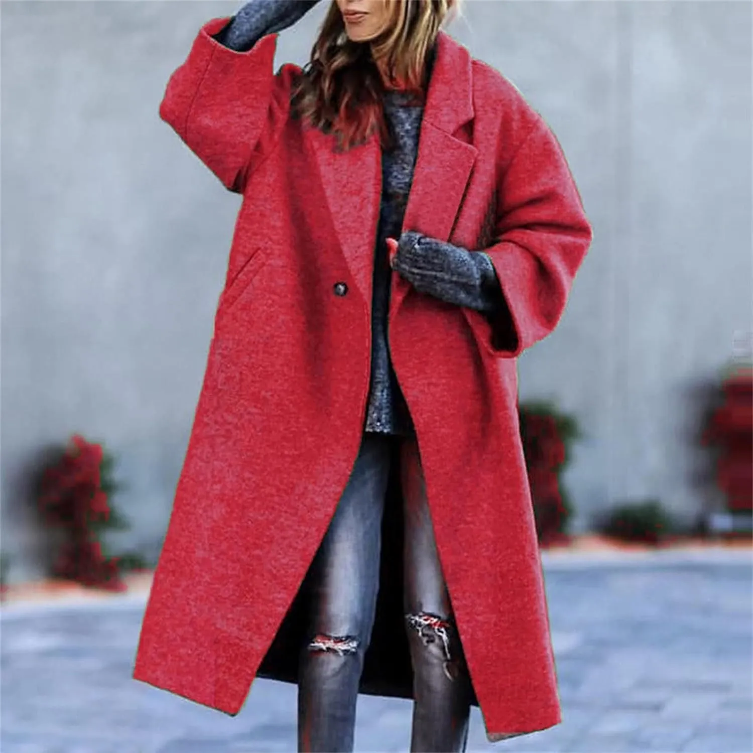 Women's Reversible Plaid Wool Blend Overcoat Fleece Notched Collar Double Breasted Pea Coat
