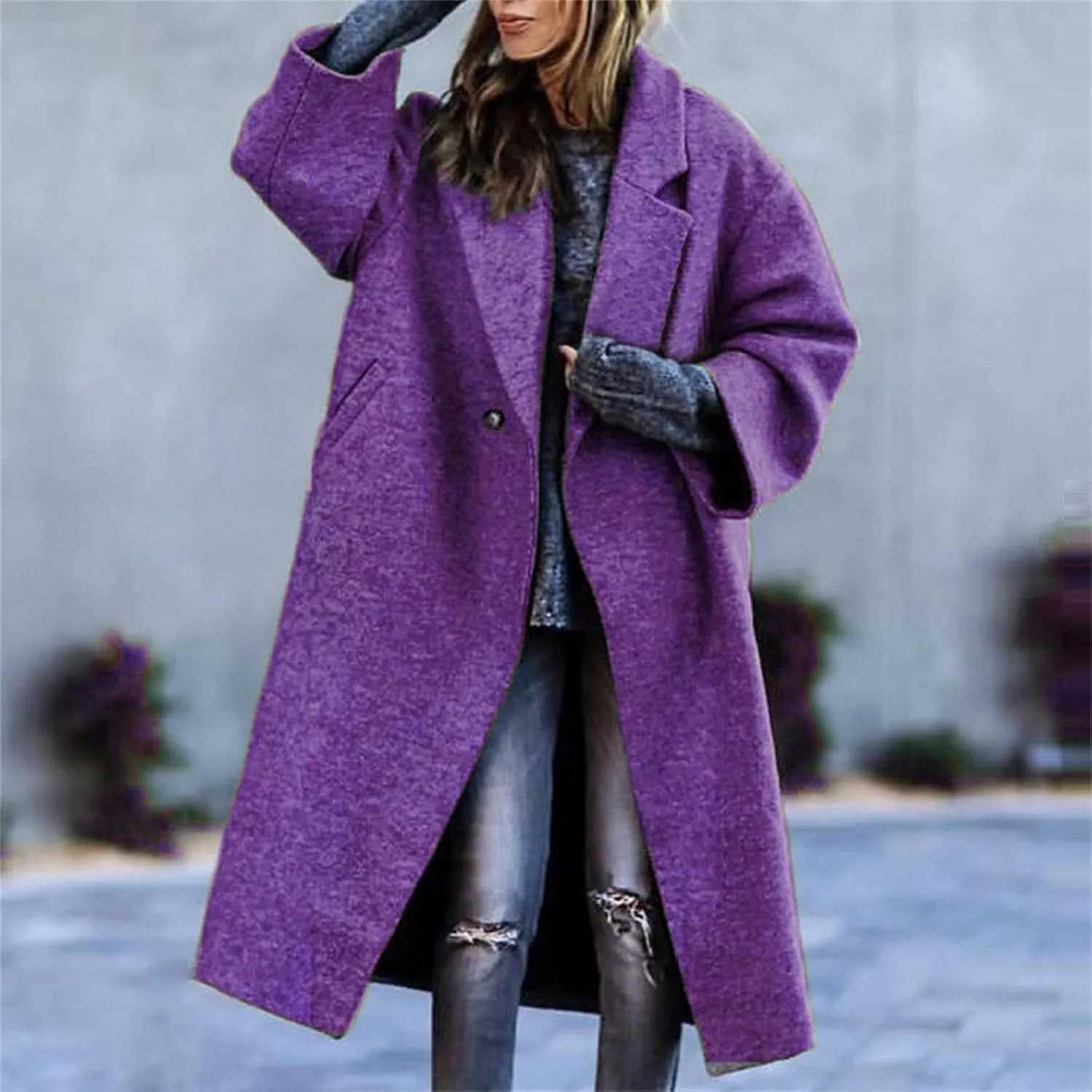 Women's Reversible Plaid Wool Blend Overcoat Fleece Notched Collar Double Breasted Pea Coat