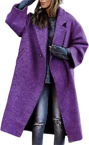 Women's Reversible Plaid Wool Blend Overcoat Fleece Notched Collar Double Breasted Pea Coat