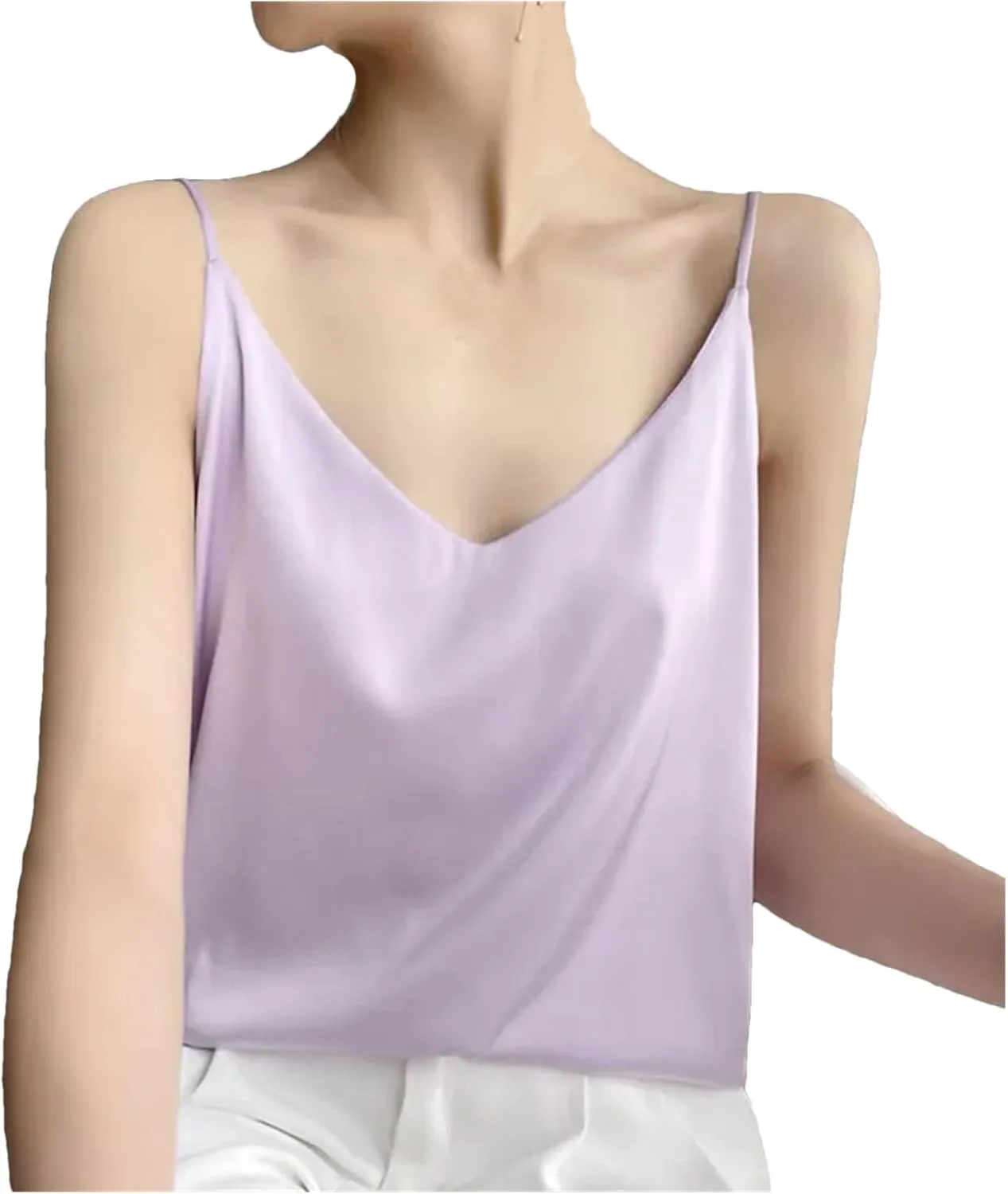 Women's Satin Sexy Tank Top Spaghetti Strap Top Sleeveless Shirt Silk Camisole