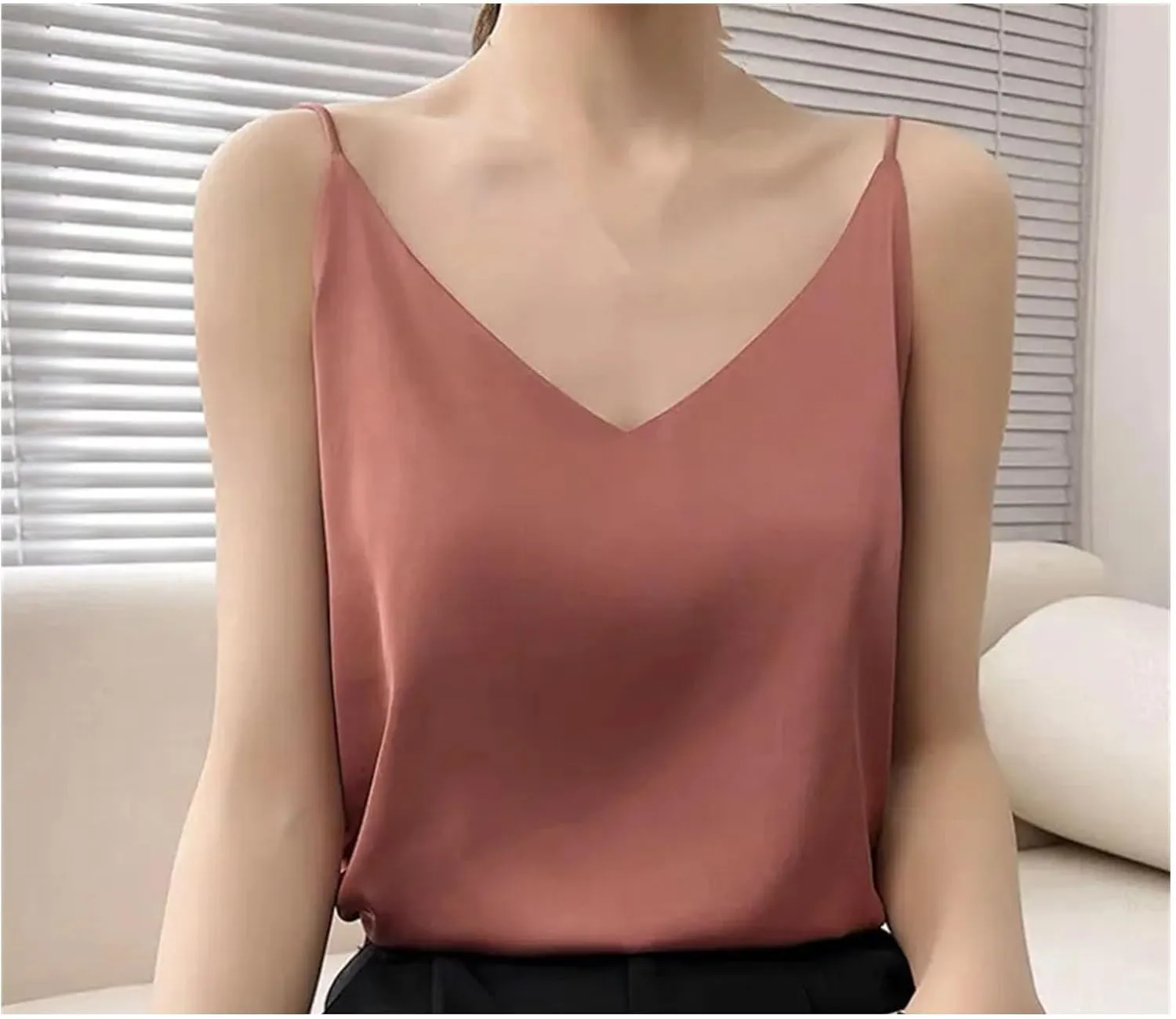 Women's Satin Sexy Tank Top Spaghetti Strap Top Sleeveless Shirt Silk Camisole