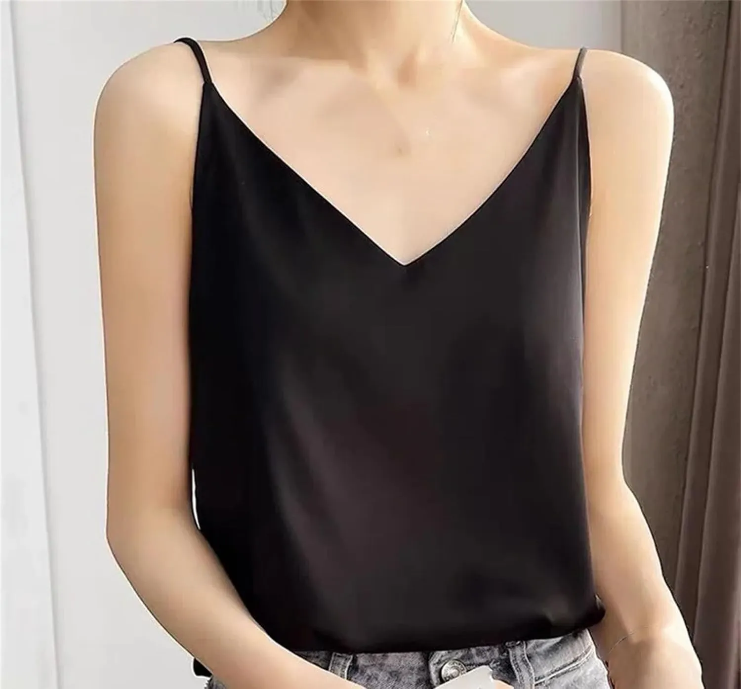 Women's Satin Sexy Tank Top Spaghetti Strap Top Sleeveless Shirt Silk Camisole