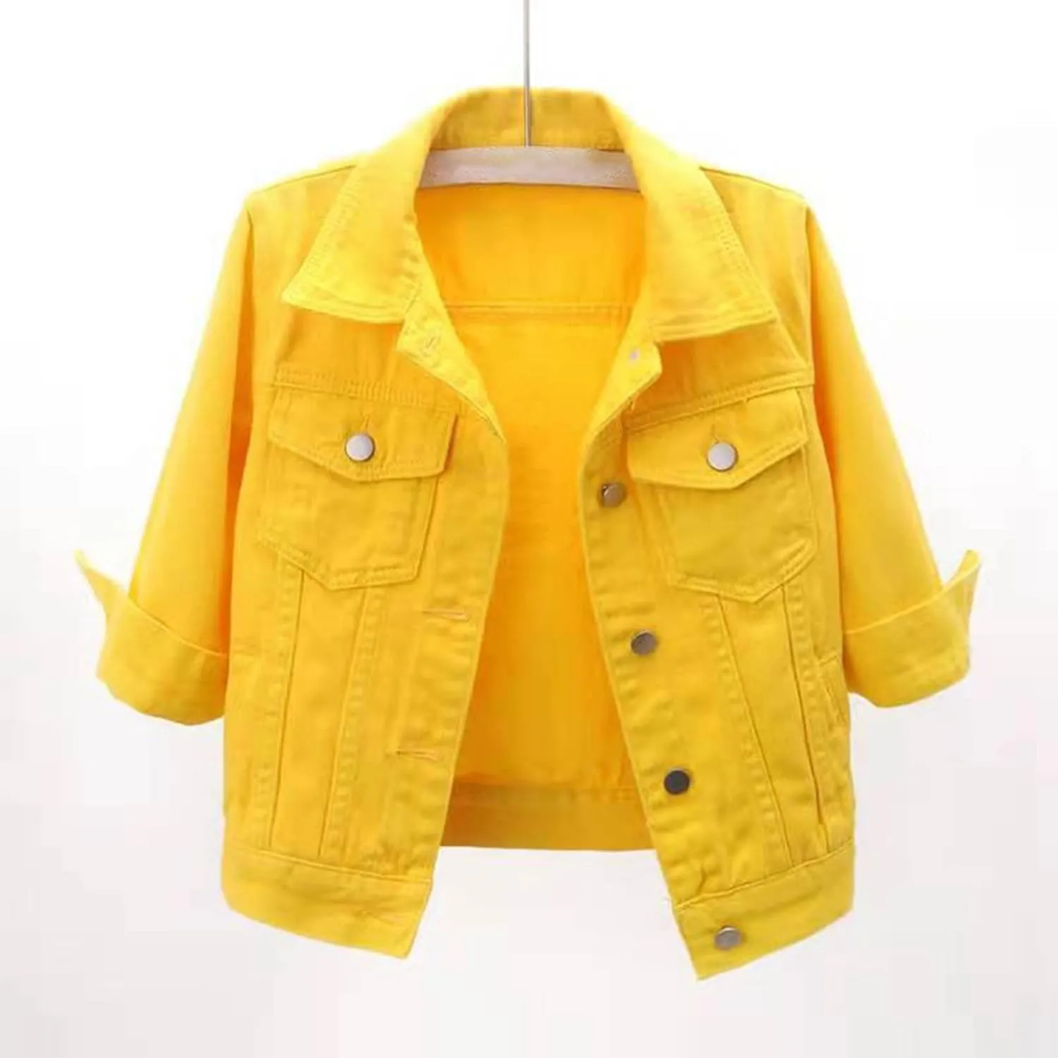 Women's Short Casual Fashion Three Quarter Sleeve Denim Jacket Jean Jacket Light Wash Womens Coat