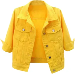 Women's Short Casual Fashion Three Quarter Sleeve Denim Jacket Jean Jacket Light Wash Womens Coat