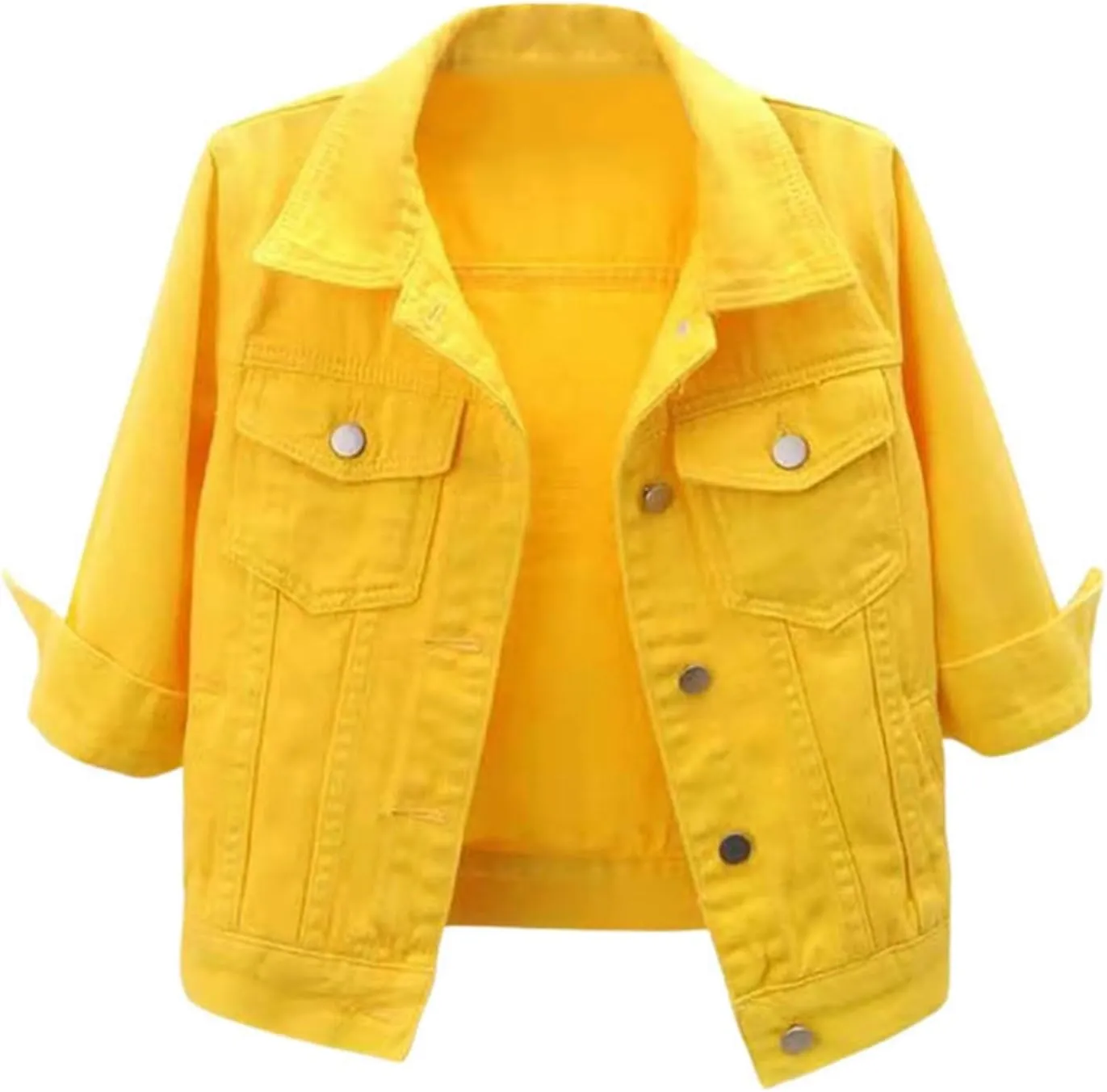Women's Short Casual Fashion Three Quarter Sleeve Denim Jacket Jean Jacket Light Wash Womens Coat