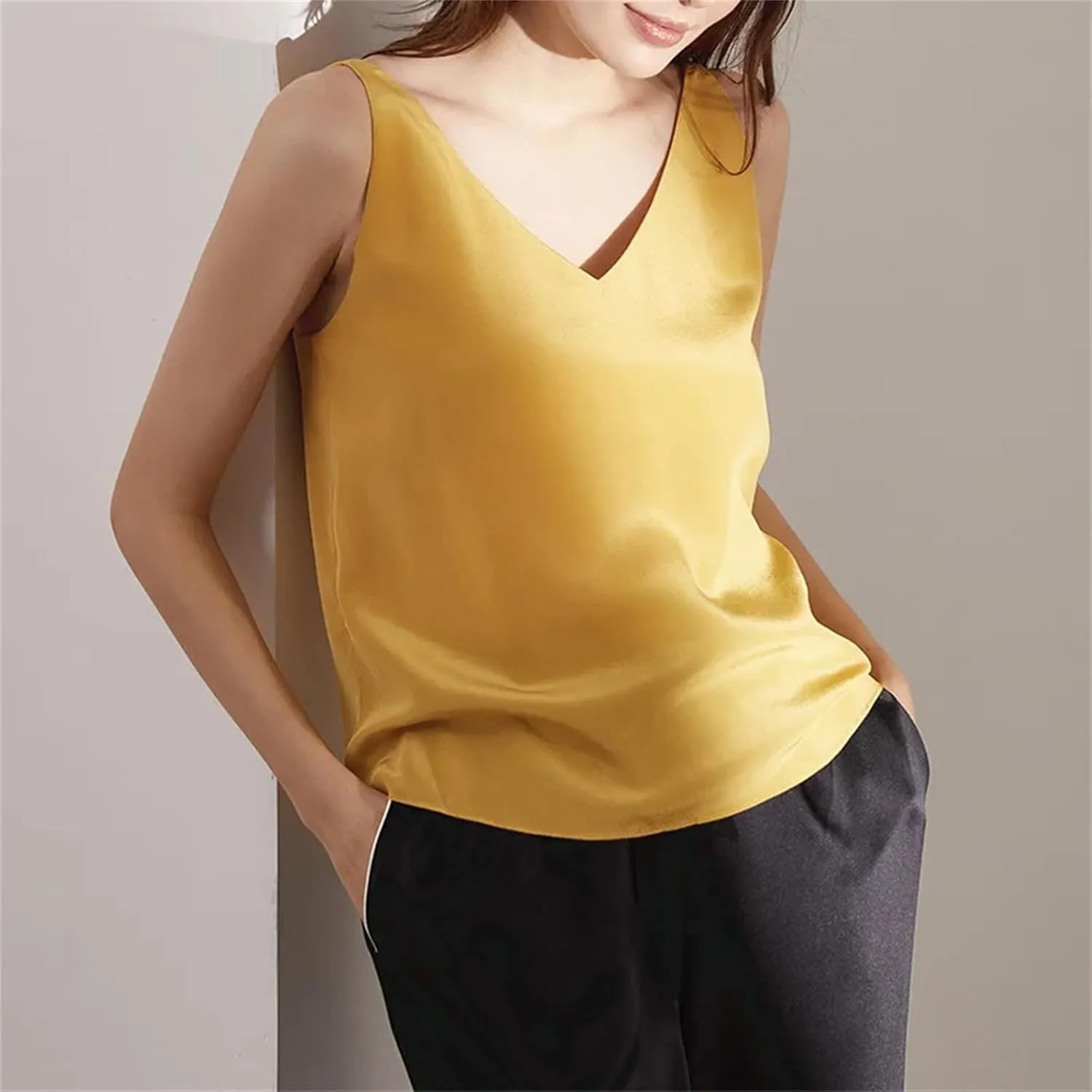 Womens Silk Satin Tank Top Spaghetti Strap Tank Top Sexy Camisole Tops for Women