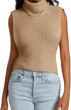 Womens Sleeveless Sweater Vest Turtleneck Ribbed Knit Tank Tops Basic Slim Fit Top