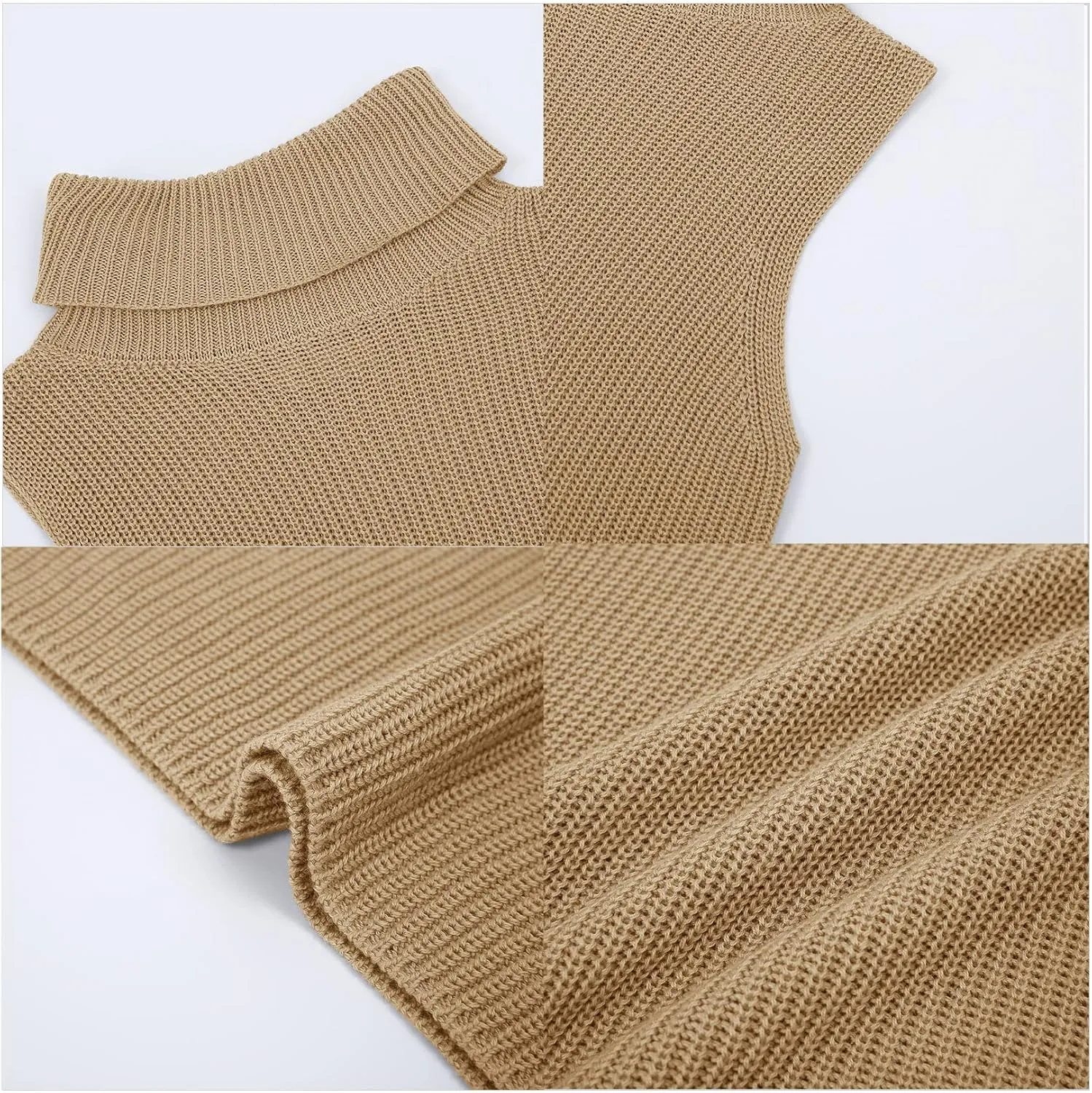 Womens Sleeveless Sweater Vest Turtleneck Ribbed Knit Tank Tops Basic Slim Fit Top