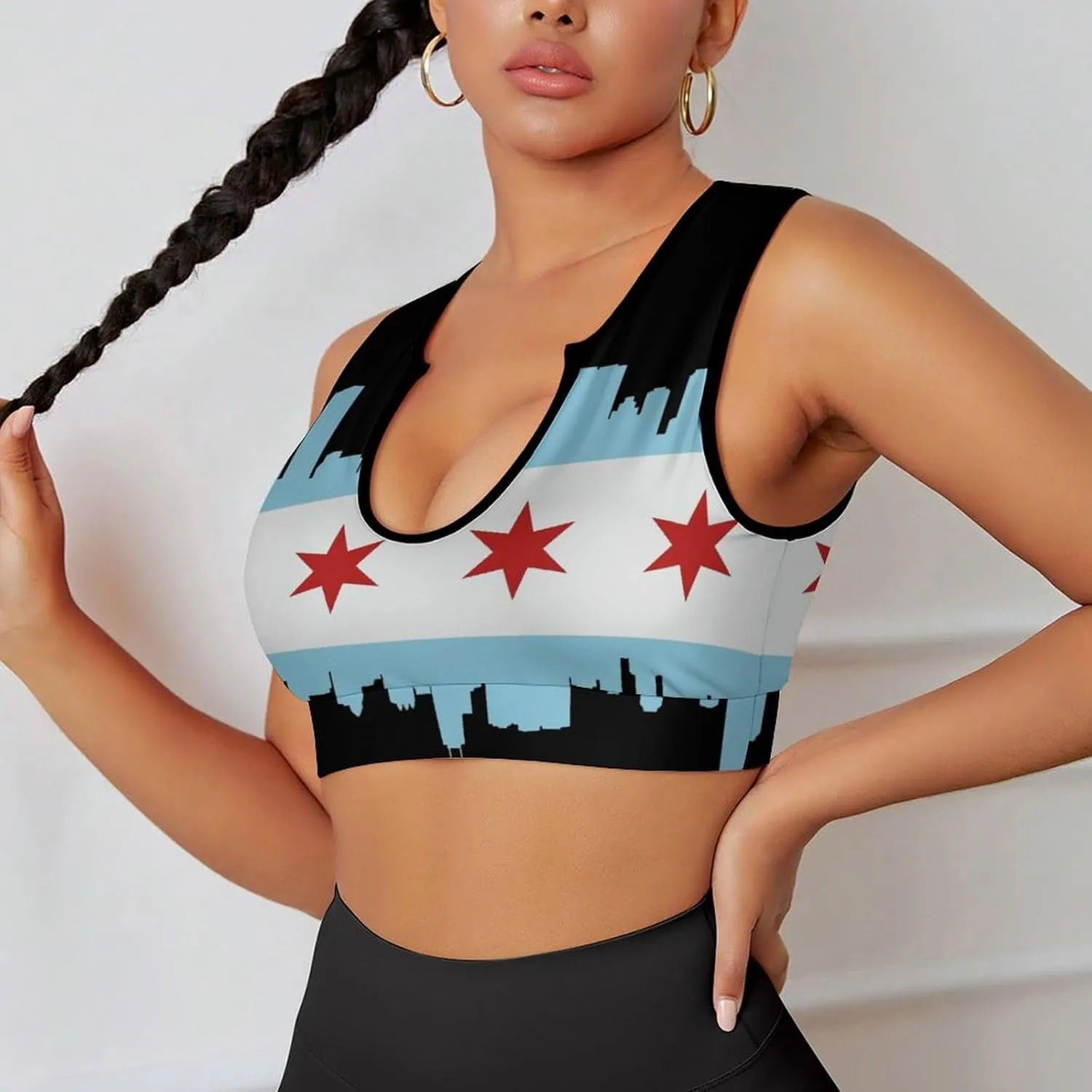 Women's Sport Tank Top Sports Bra Workout Yoga Vest Chicago-City Flag Yoga Top