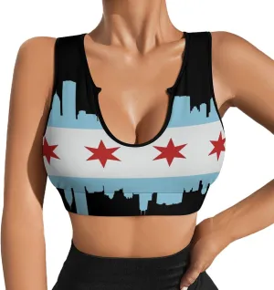 Women's Sport Tank Top Sports Bra Workout Yoga Vest Chicago-City Flag Yoga Top