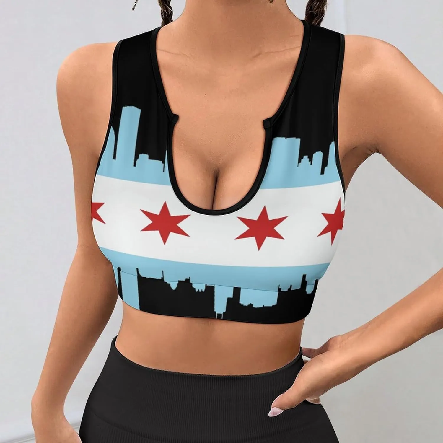 Women's Sport Tank Top Sports Bra Workout Yoga Vest Chicago-City Flag Yoga Top