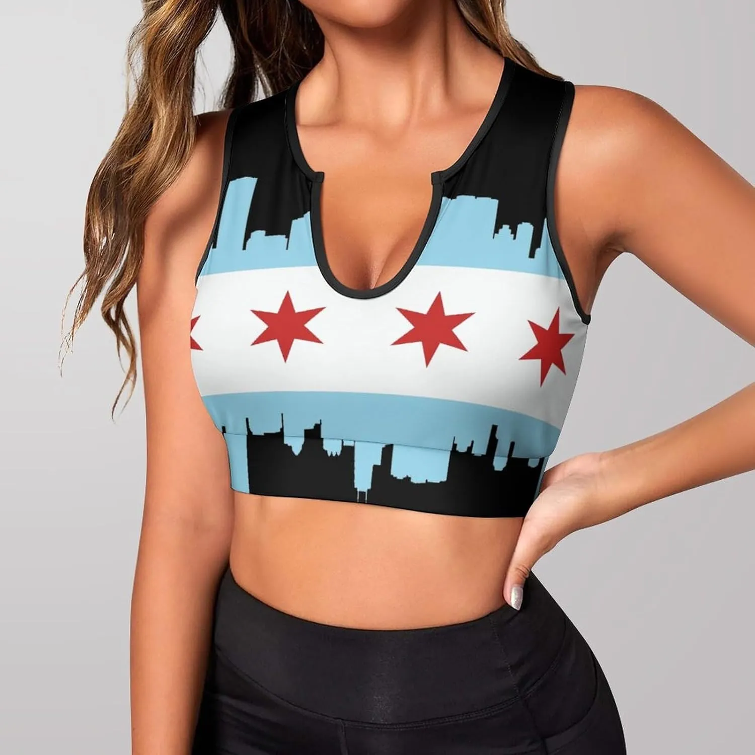Women's Sport Tank Top Sports Bra Workout Yoga Vest Chicago-City Flag Yoga Top