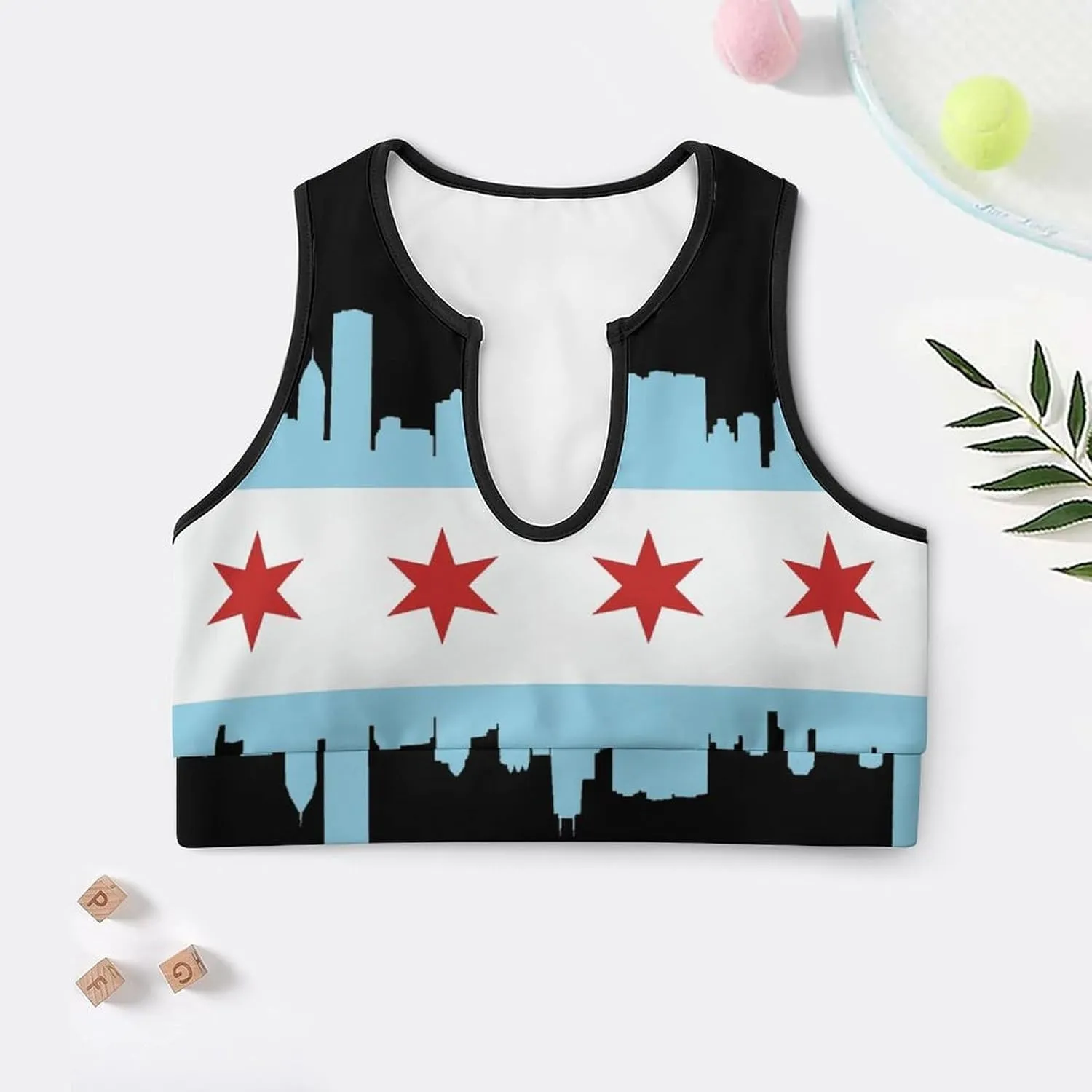 Women's Sport Tank Top Sports Bra Workout Yoga Vest Chicago-City Flag Yoga Top