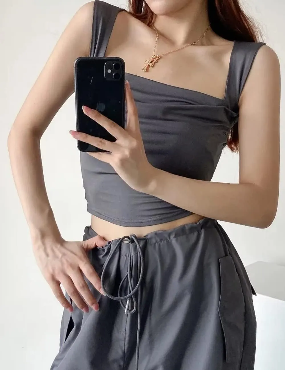 Womens Square Neck Crop Top Y2k Fashion Sleeveless Streetwear Casual Slim Fitted Camisole Top