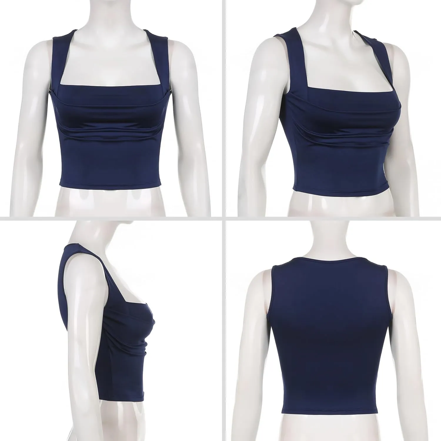 Womens Square Neck Crop Top Y2k Fashion Sleeveless Streetwear Casual Slim Fitted Camisole Top
