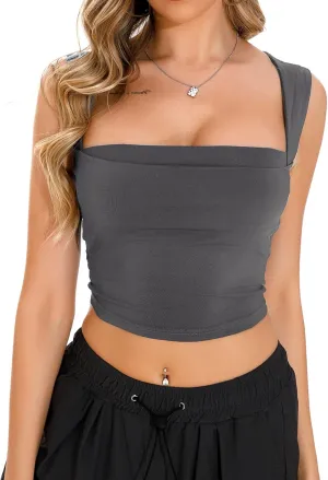 Womens Square Neck Crop Top Y2k Fashion Sleeveless Streetwear Casual Slim Fitted Camisole Top
