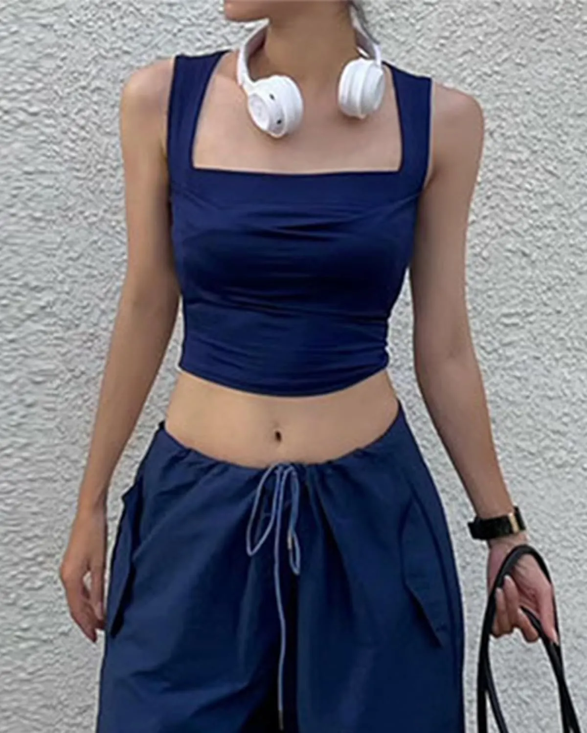 Womens Square Neck Crop Top Y2k Fashion Sleeveless Streetwear Casual Slim Fitted Camisole Top
