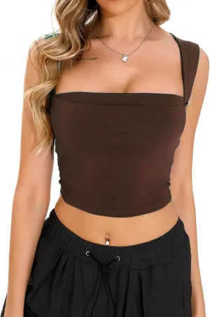 Womens Square Neck Crop Top Y2k Fashion Sleeveless Streetwear Casual Slim Fitted Camisole Top
