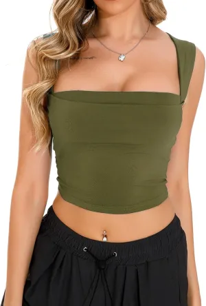 Womens Square Neck Crop Top Y2k Fashion Sleeveless Streetwear Casual Slim Fitted Camisole Top