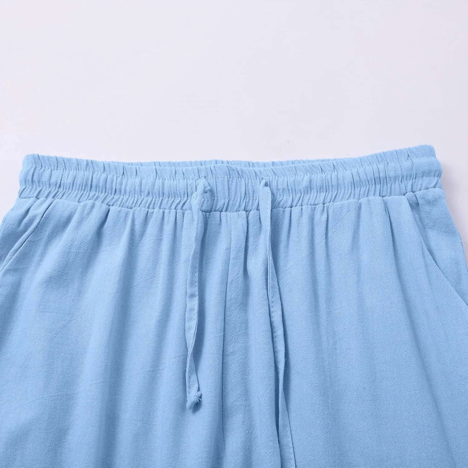Women's Summer Drawstring Waist Leg Pants Casual Baggy Elastic Waistband with Pockets Fashionable Pants Flowy Wide