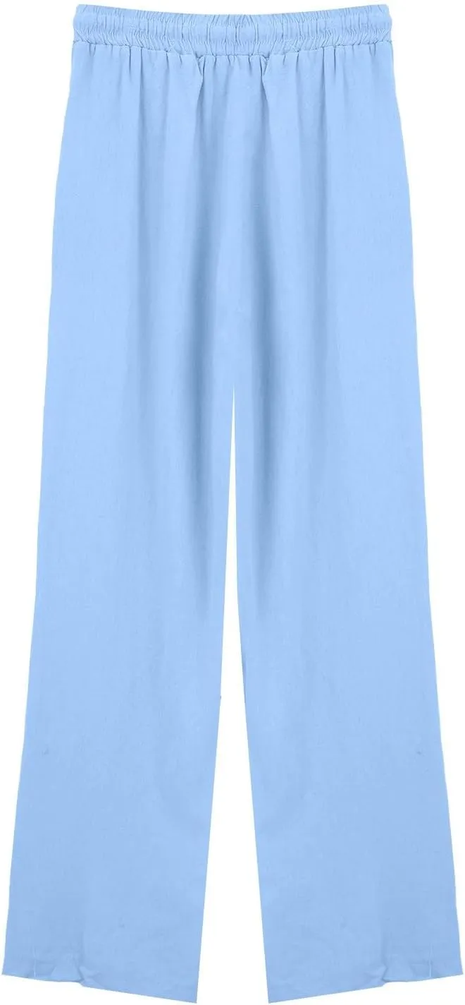 Women's Summer Drawstring Waist Leg Pants Casual Baggy Elastic Waistband with Pockets Fashionable Pants Flowy Wide