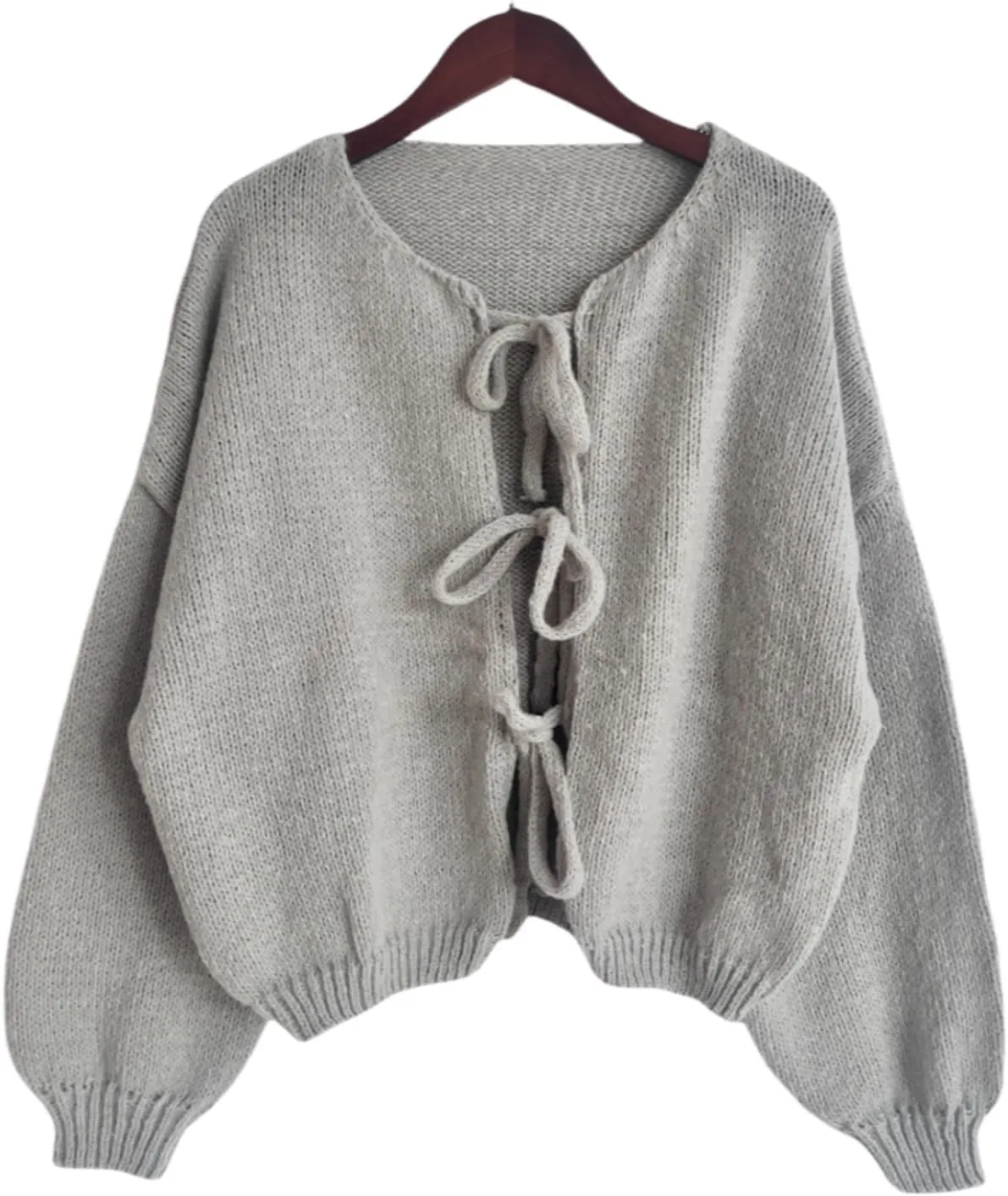 Womens V Neck Cardigan Sweater Bows Tie Open Front Chunky Knitwear Lightweight Coats