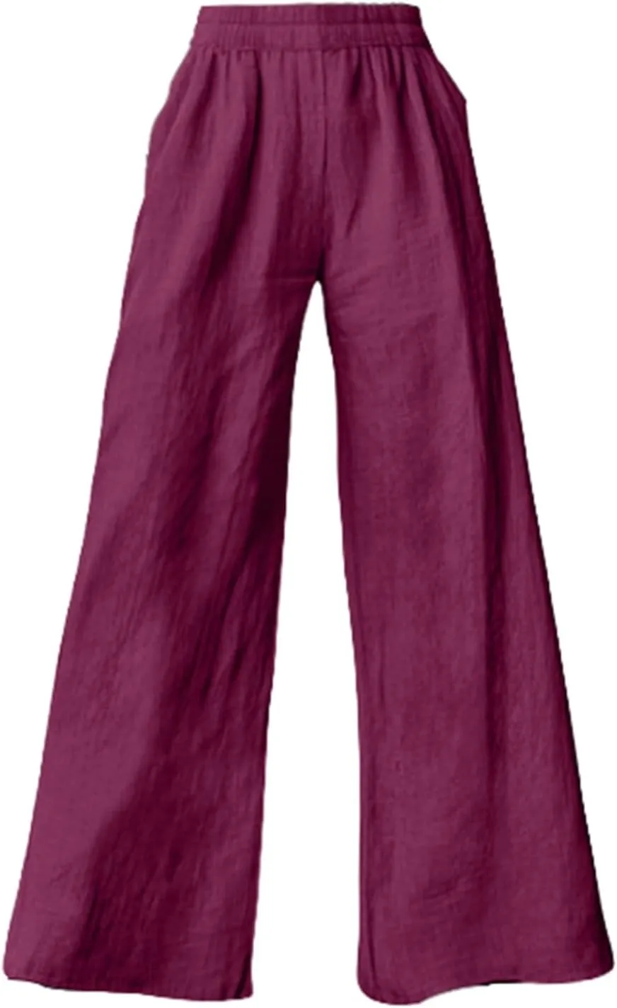 Women's Wide Leg Pants with Pockets Work Pants with Pockets Elastic High Waist Paper Summer Boho Wide Leg High Waist