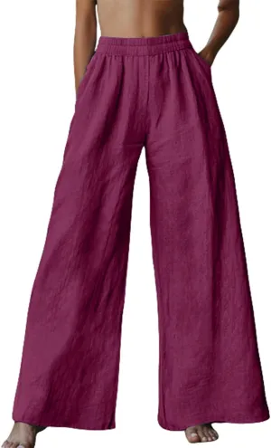 Women's Wide Leg Pants with Pockets Work Pants with Pockets Elastic High Waist Paper Summer Boho Wide Leg High Waist