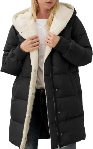 Womens Winter Coat Jacket Fleece Lined Long Sleeve Outwear Full Zipper Solid Coat Winter Warm Down Jacket with