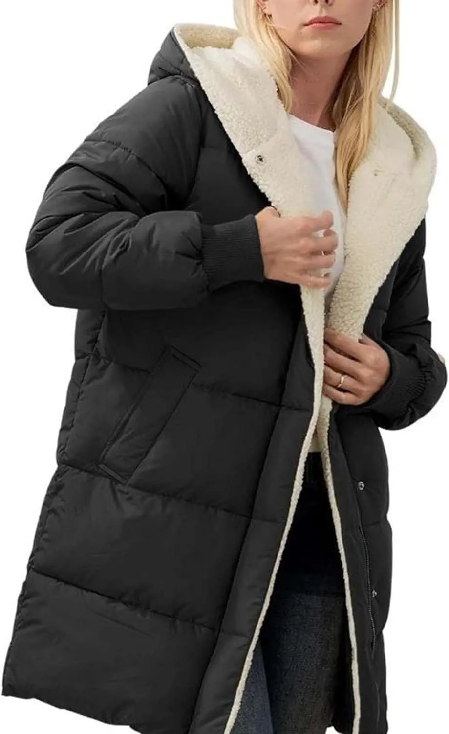 Womens Winter Coat Jacket Fleece Lined Long Sleeve Outwear Full Zipper Solid Coat Winter Warm Down Jacket with