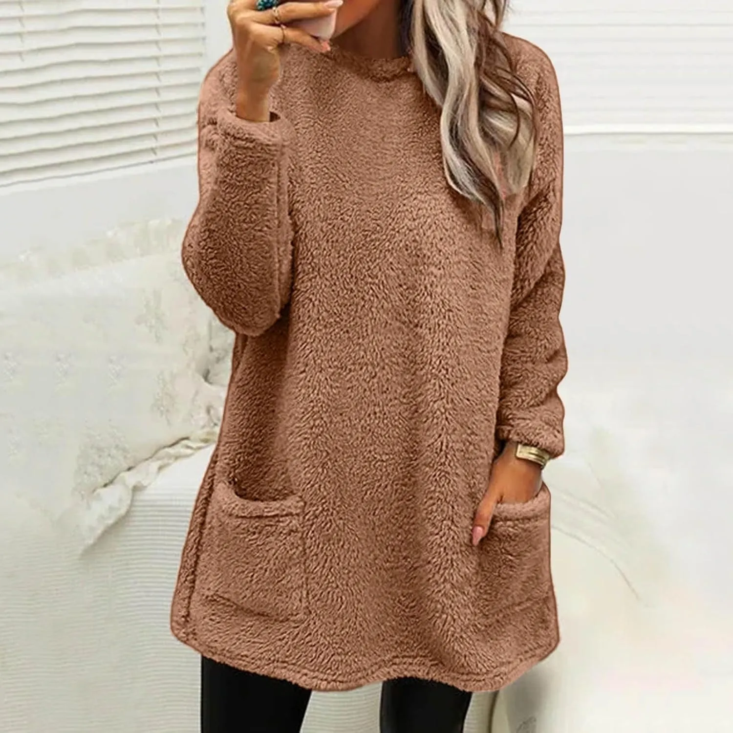 Women's Winter Coats Plus Size Sweaters Cute Tops with Pockets Warm Sweater Tops Trench Pullover Sweaters for Women