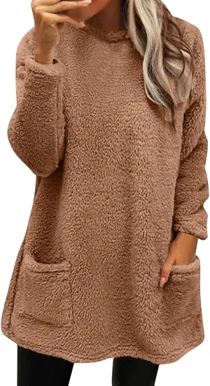 Women's Winter Coats Plus Size Sweaters Cute Tops with Pockets Warm Sweater Tops Trench Pullover Sweaters for Women