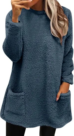 Women's Winter Coats Plus Size Sweaters Cute Tops with Pockets Warm Sweater Tops Trench Pullover Sweaters for Women